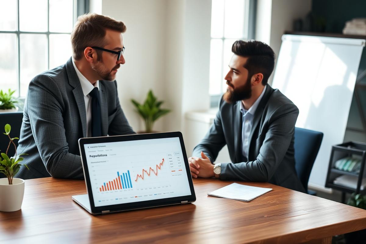 Reputation strategist walking a client through a monthly reputation report