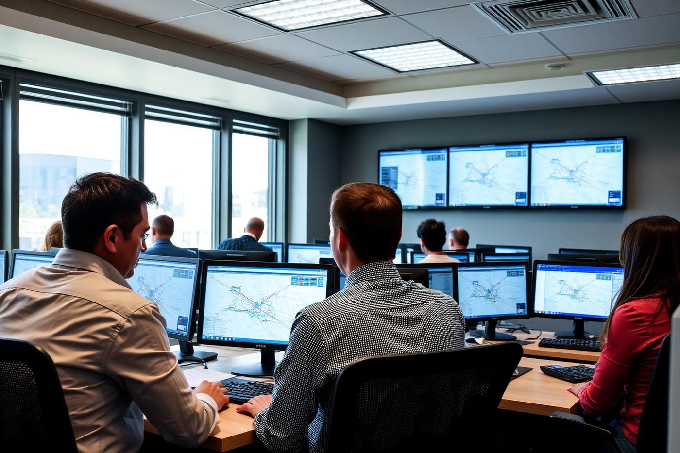 Upper Freight Solutions dispatch team monitoring routes on screens